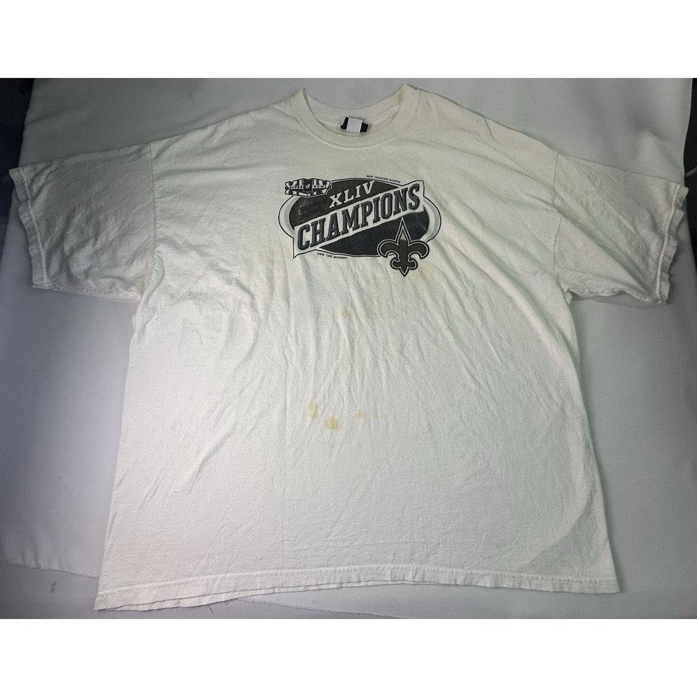 Vtg Reebok New Orleans Saints Super‎ Bowl XLIV White T-Shirt Size 3XL Stained